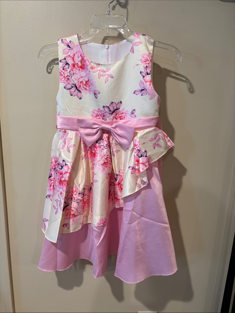 Pink Floral Bow-Front Formal Dress for Girls size 10/12, lined